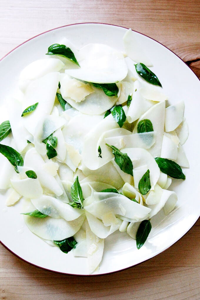 shaved kohlrabi salad with basil and parmesan - Article 1